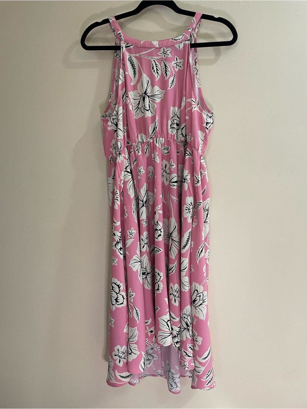 Torrid Size 0 12L Pink Black White Floral A-Line Midi Dress Viscose Lyocell Elas